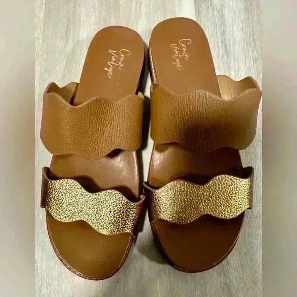 Crown Vintage Tan and gold sandals Size 9 ,40 - Picture 2 of 5